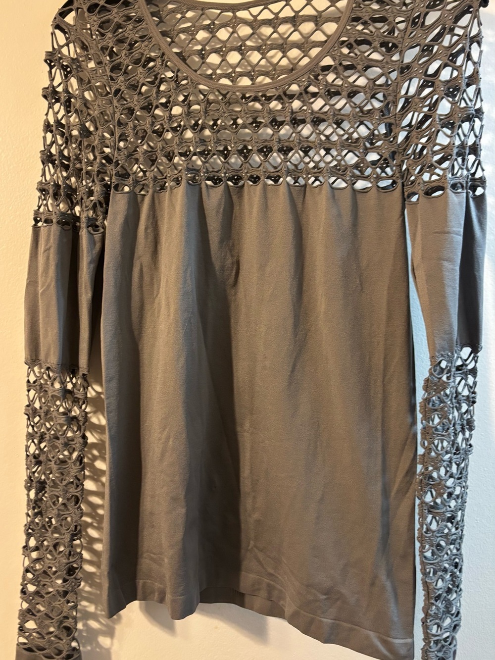 VENUS Gray Crochet Yoke Long Sleeve Tunic